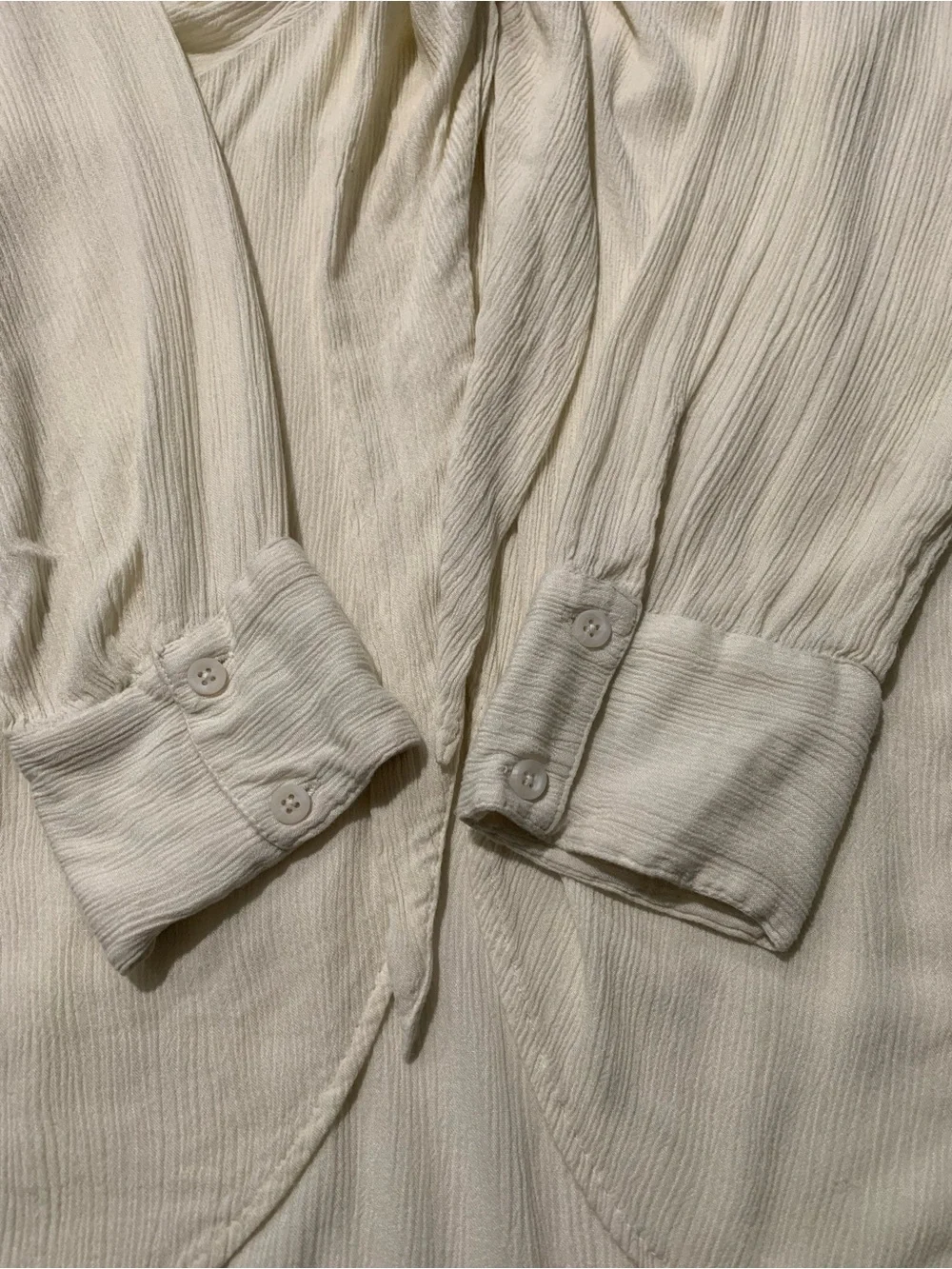 Free People Worlds Apart Cream Tie-Front Long Sleeve Tunic Cover Up, Duster, XL